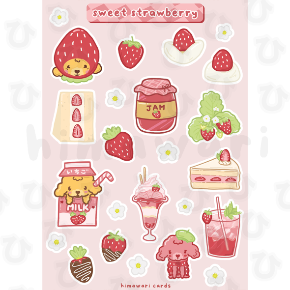 sweet strawberry sticker sheet - digital image