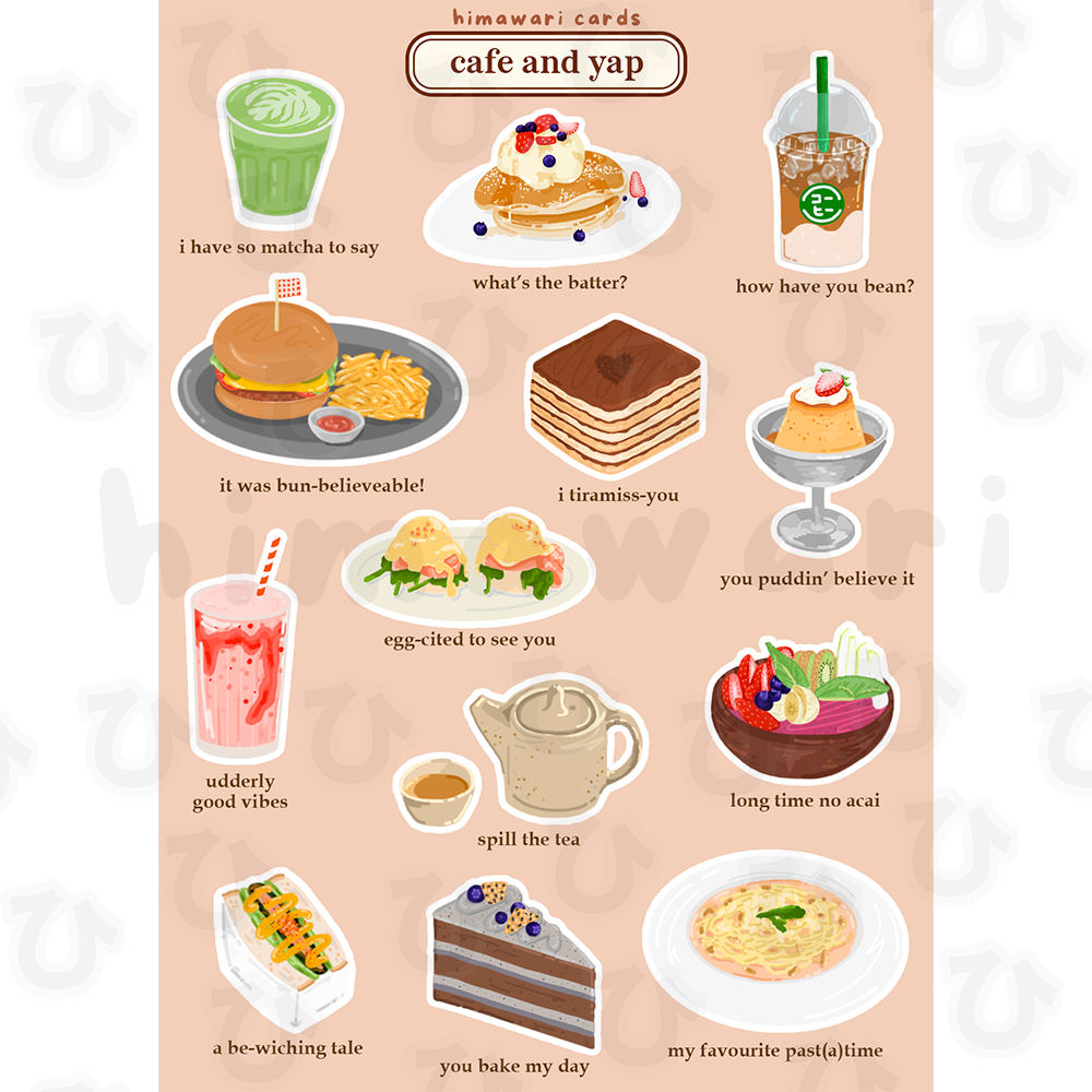 cafe and yap sticker sheet - digital image